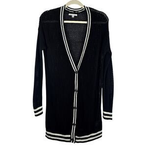 M American Eagle AEO Black White Open Knit Long Cardigan Sweater Size S Academia